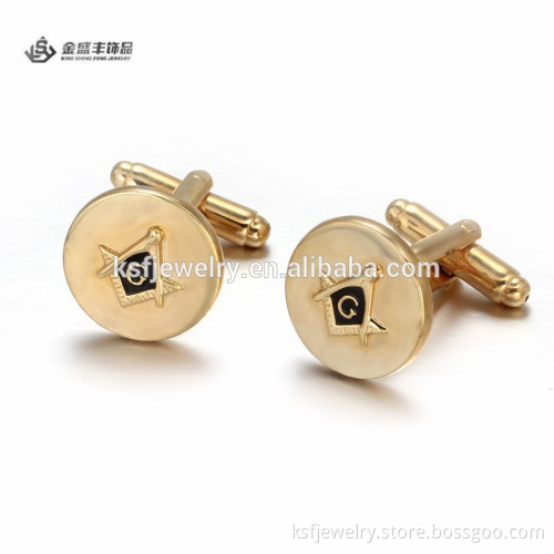 Trendy Stainless Steel Gold Plated Custom Cufflinks Masonic Design Wholesale